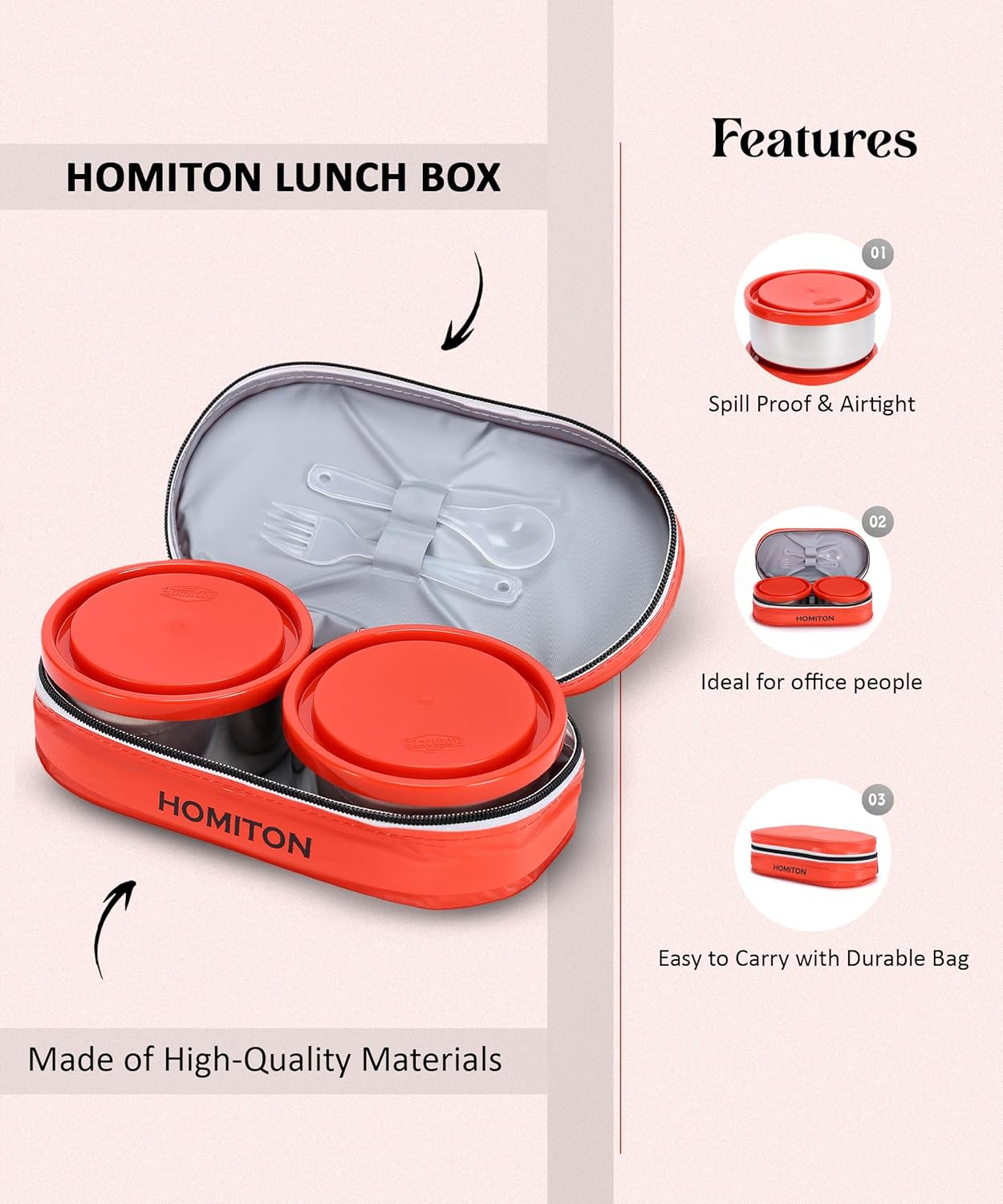 MINI LUNCH BOX RED STEEL 2 Containers Lunch Box (750 ml)
