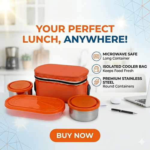MINI LUNCH BOX RED STEEL 2 Containers Lunch Box (750 ml)